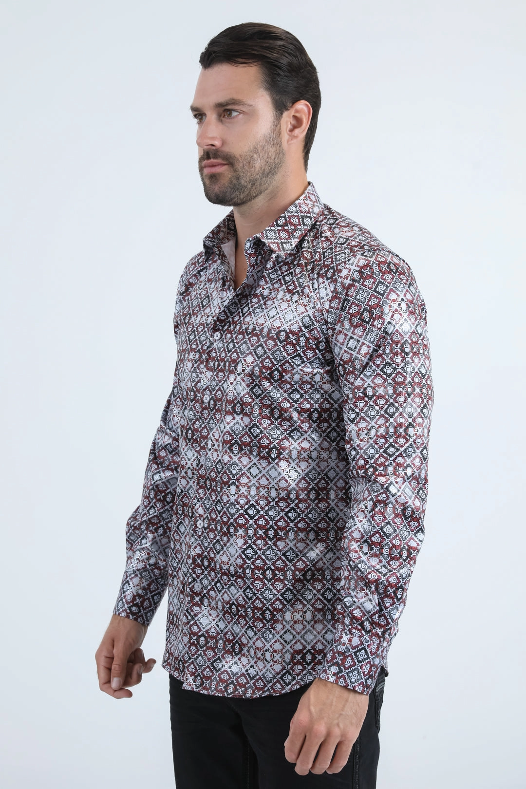 birthday celebration Mens Modern Fit Stretch Foil Fashion Lt. Grey Shirt