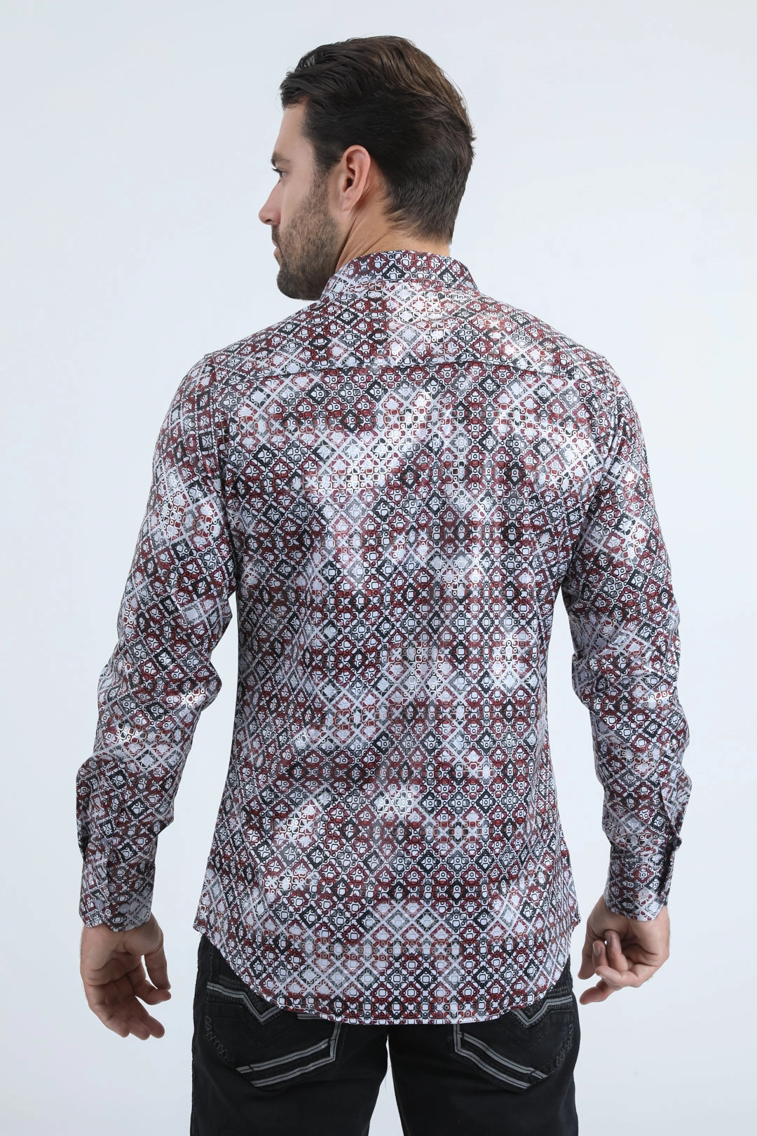 High Density Weave Quality Material Mens Modern Fit Stretch Foil Fashion Lt. Grey Shirt