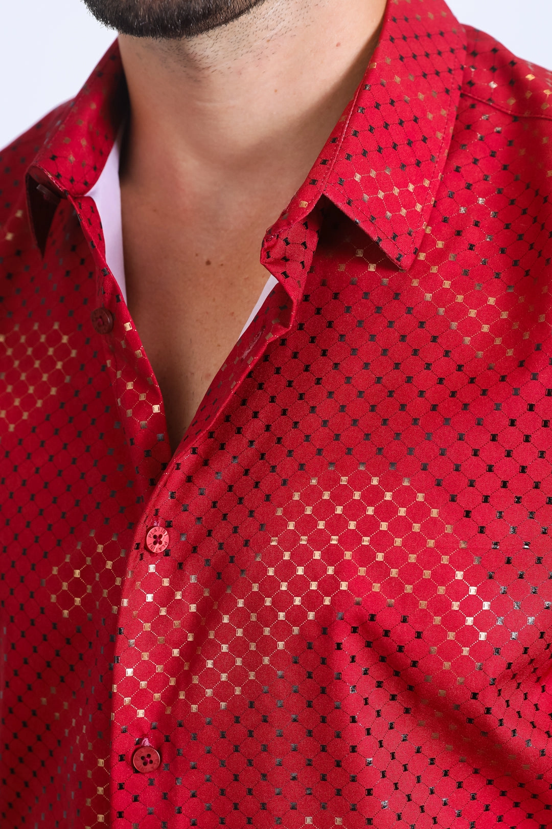 Fashion staples Anti Pilling Surface Mens Modern Fit Stretch Foil Fashion Red Shirt