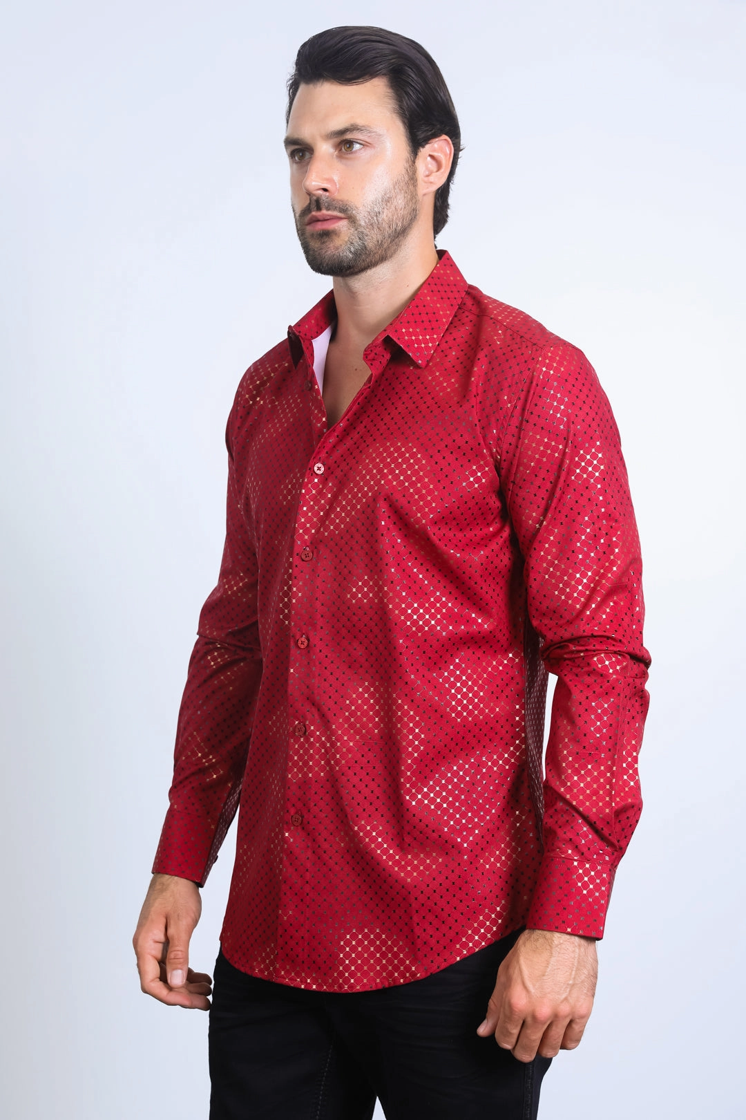 Mens Modern Fit Stretch Foil Fashion Red Shirt Button Down Design Unisex wear