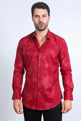 Mens Modern Fit Stretch Foil Fashion Red Shirt Fashion Forward