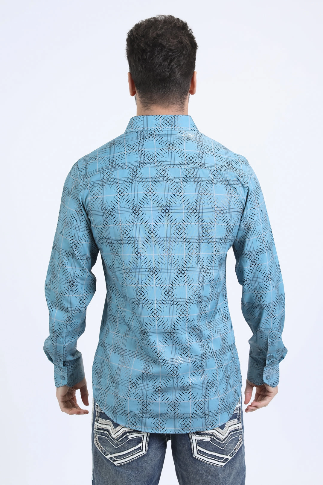 Mens Modern Fit Stretch Foil Fashion Teal Shirt Layering Piece Seamless Shoulder Construction