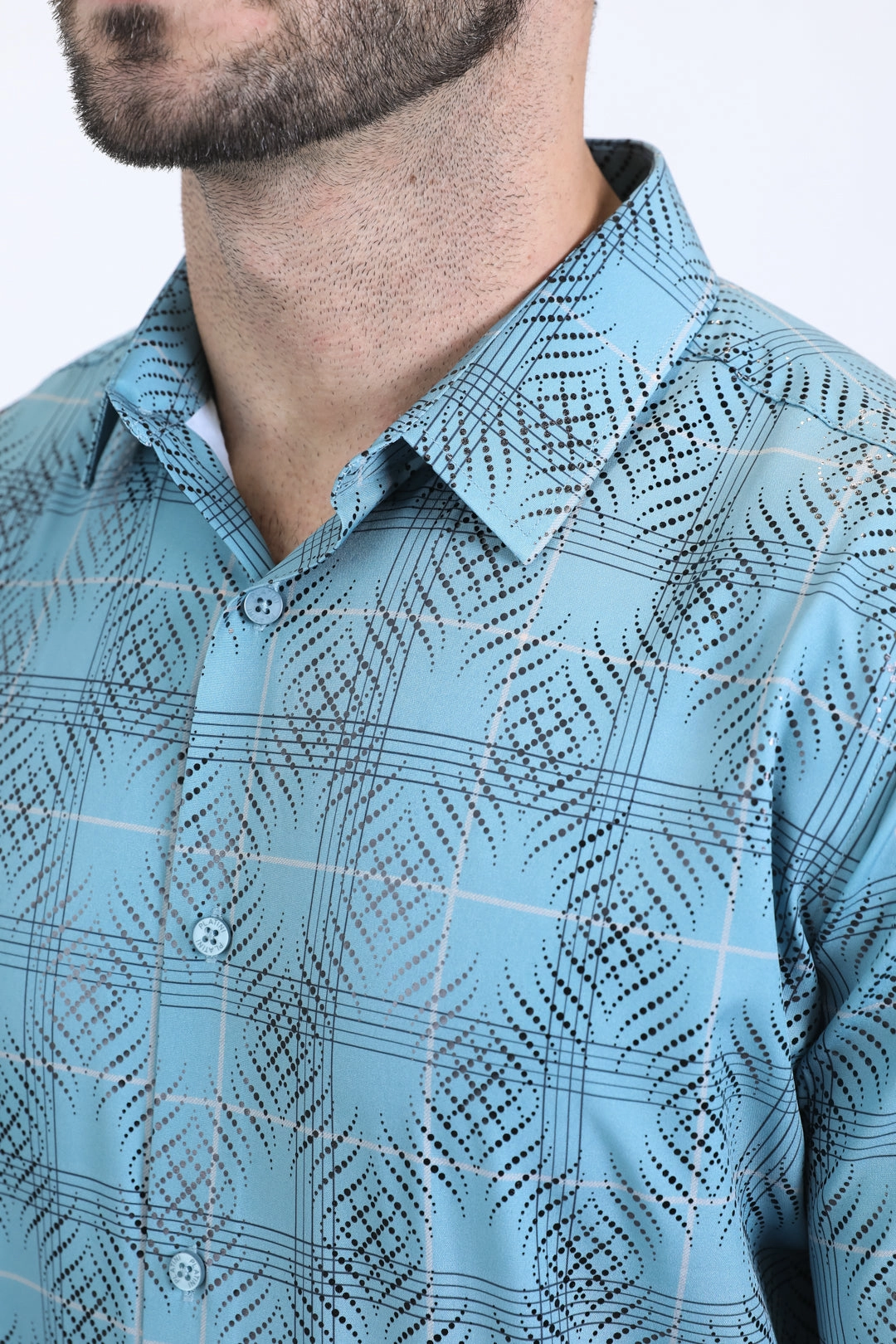 vacation wear Mens Modern Fit Stretch Foil Fashion Teal Shirt