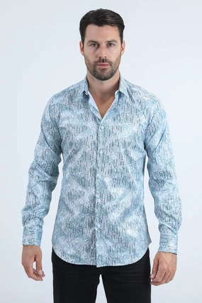 Cozy Option Mens Modern Fit Stretch Foil Fashion White/Blue Shirt