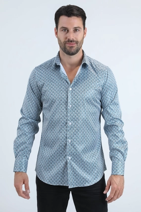 Mens Modern Fit Stretch Foil Fashion White Shirt Contemporary Look Chill Fit