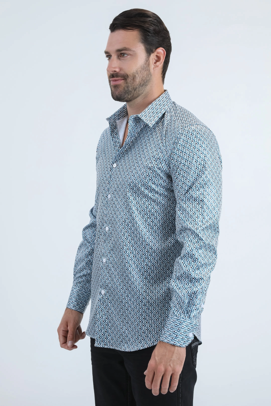 Mens Modern Fit Stretch Foil Fashion White Shirt Morning Comfort Trendy Fit