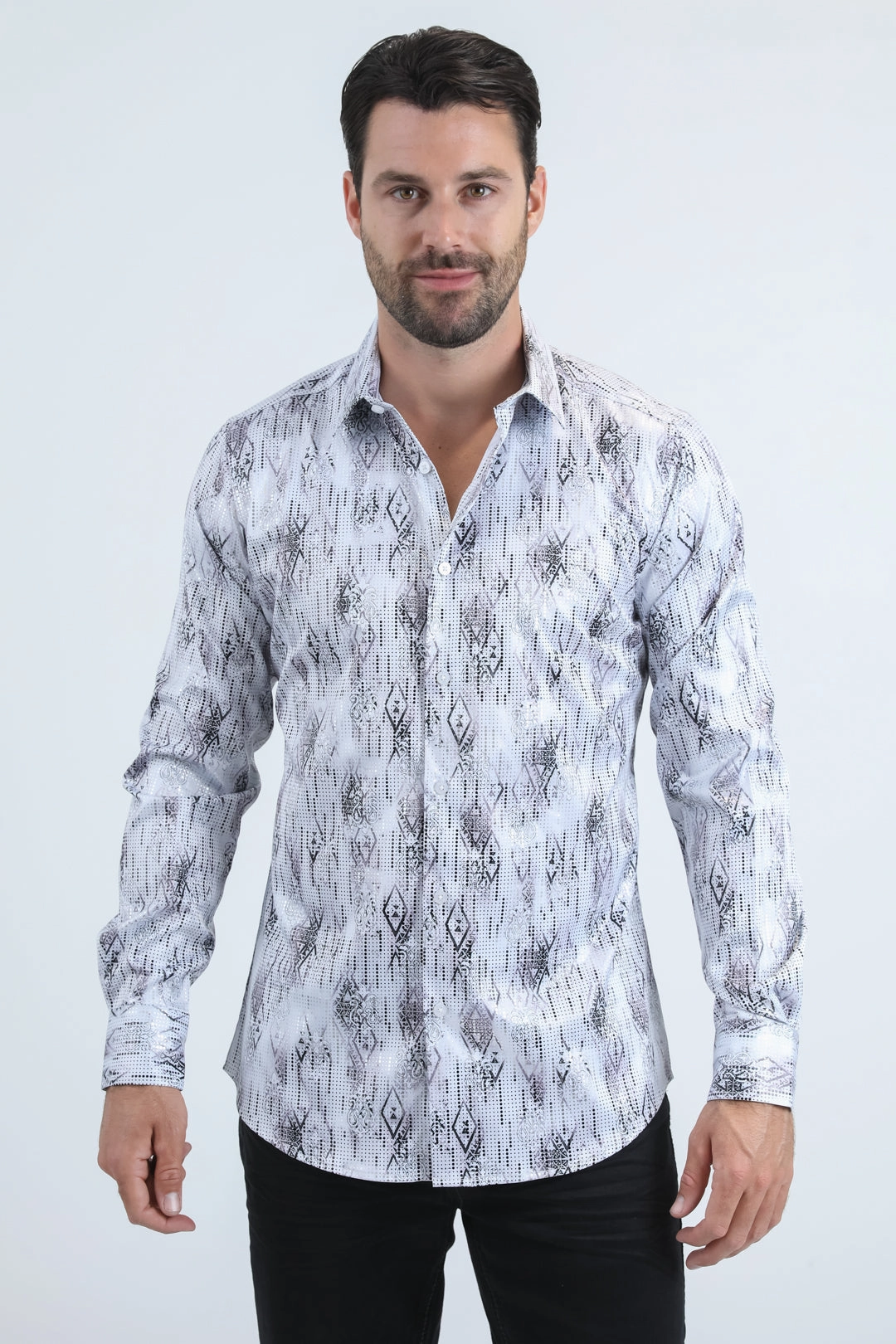 Active Design Mens Modern Fit Stretch Foil Fashion White Shirt