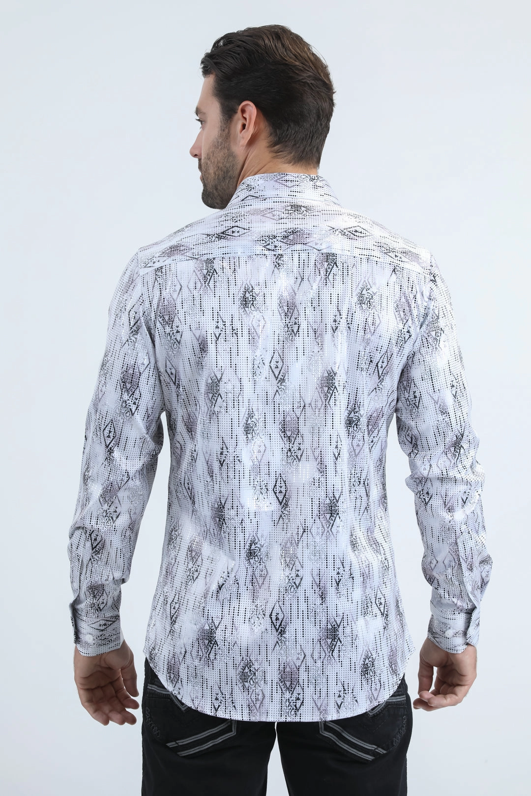 Mens Modern Fit Stretch Foil Fashion White Shirt Stylish Element Summer Outfit