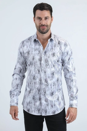 Active Design Mens Modern Fit Stretch Foil Fashion White Shirt