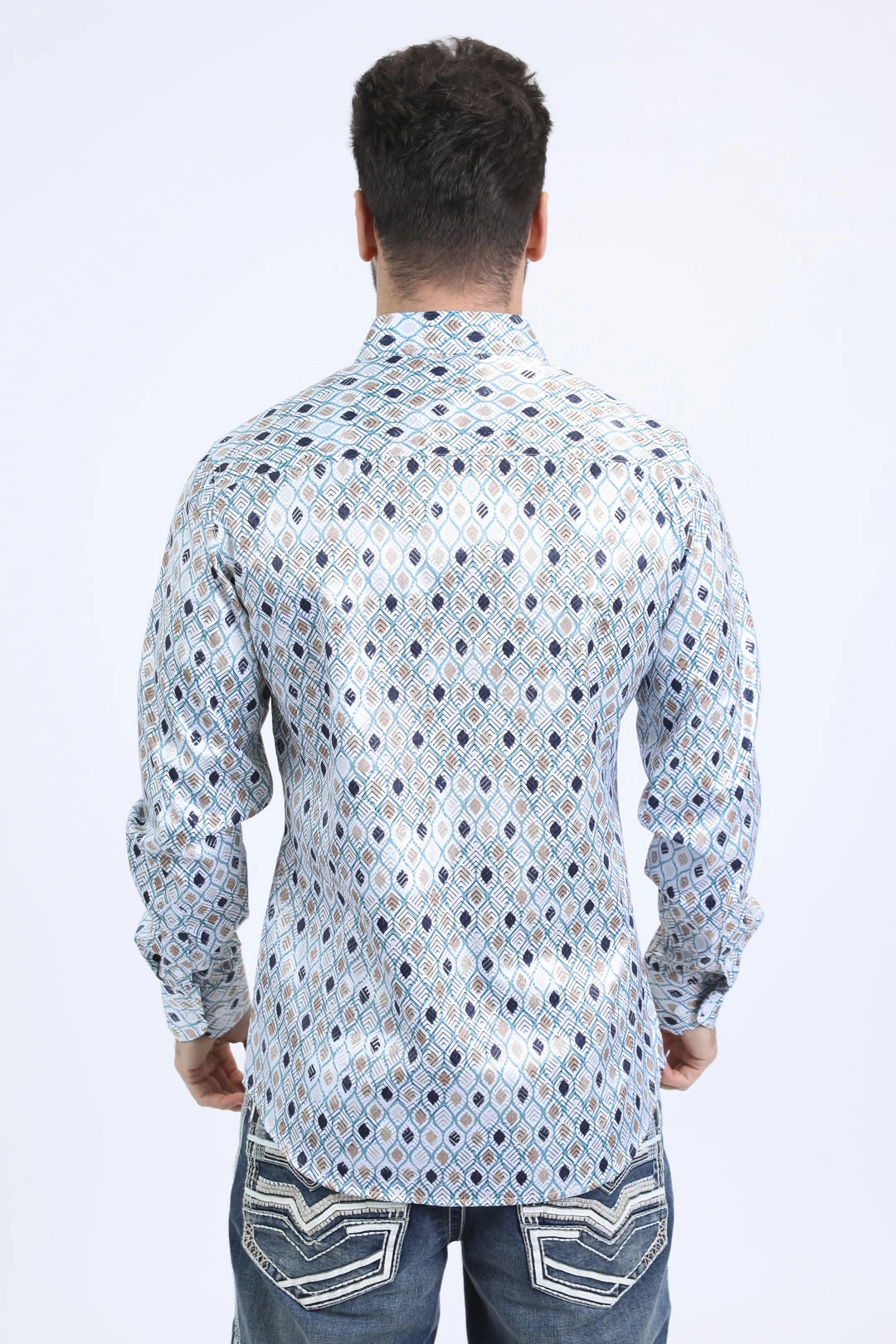 Mens Modern Fit Stretch Foil Fashion White Shirt Stylish Detail Cozy Fit