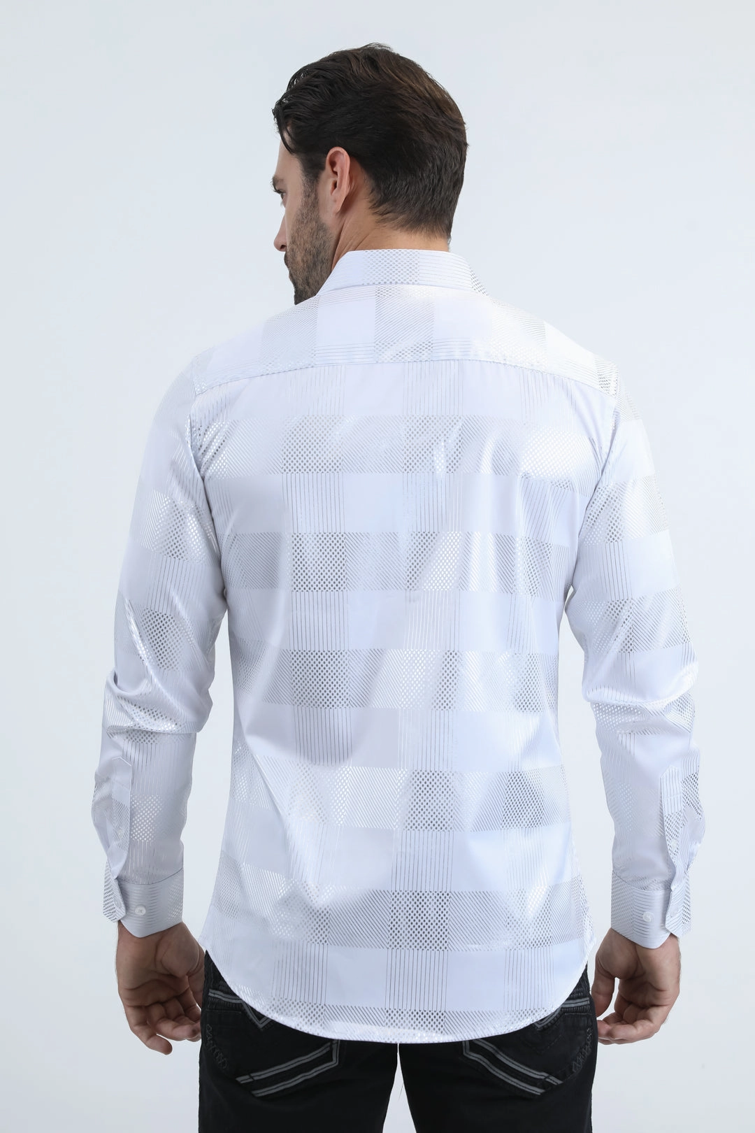 Mens Modern Fit Stretch Foil Fashion White Shirt Performance Fabric Stylish Comfort