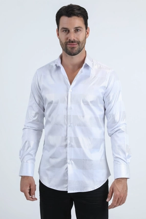 Cooling Core Technology High-End Finish Mens Modern Fit Stretch Foil Fashion White Shirt