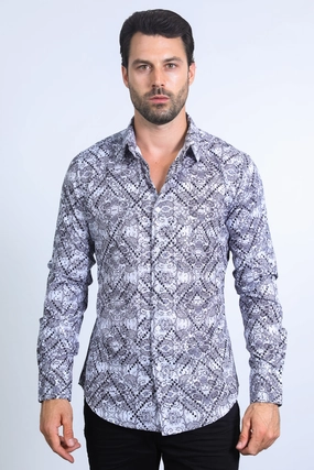 Mens Modern Fit Stretch Foil Fashion White Shirt Smart Casual