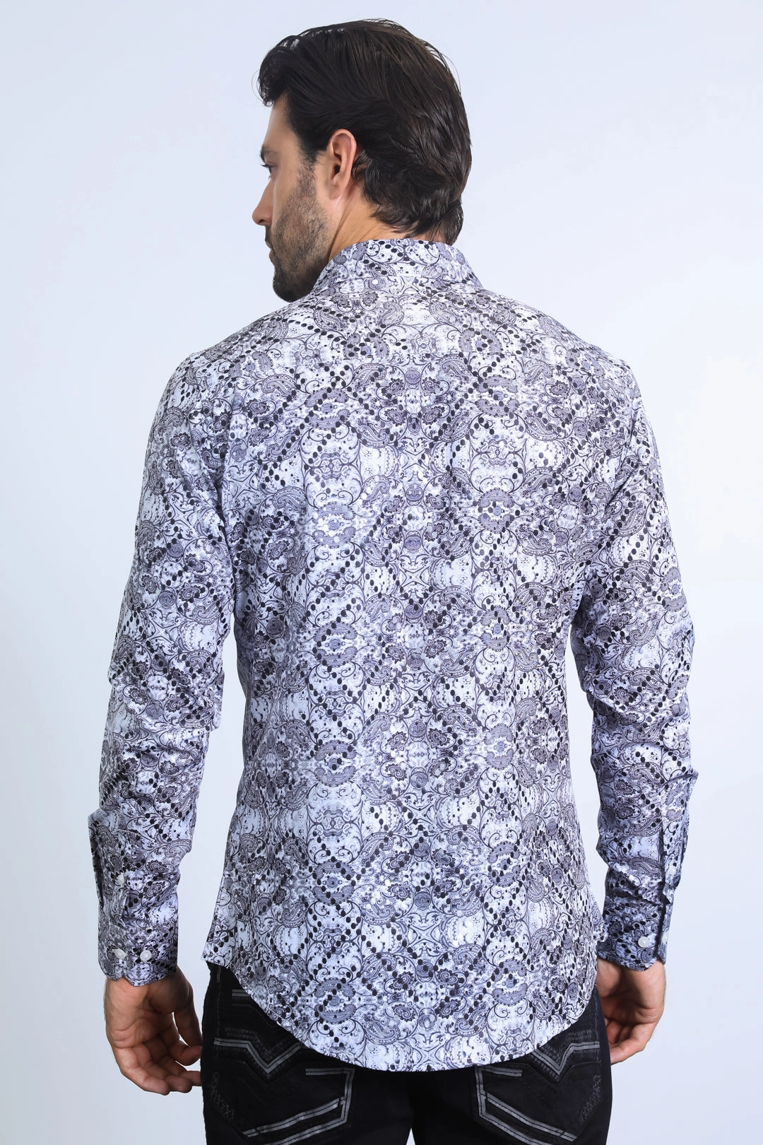 Mens Modern Fit Stretch Foil Fashion White Shirt Pastel Shade