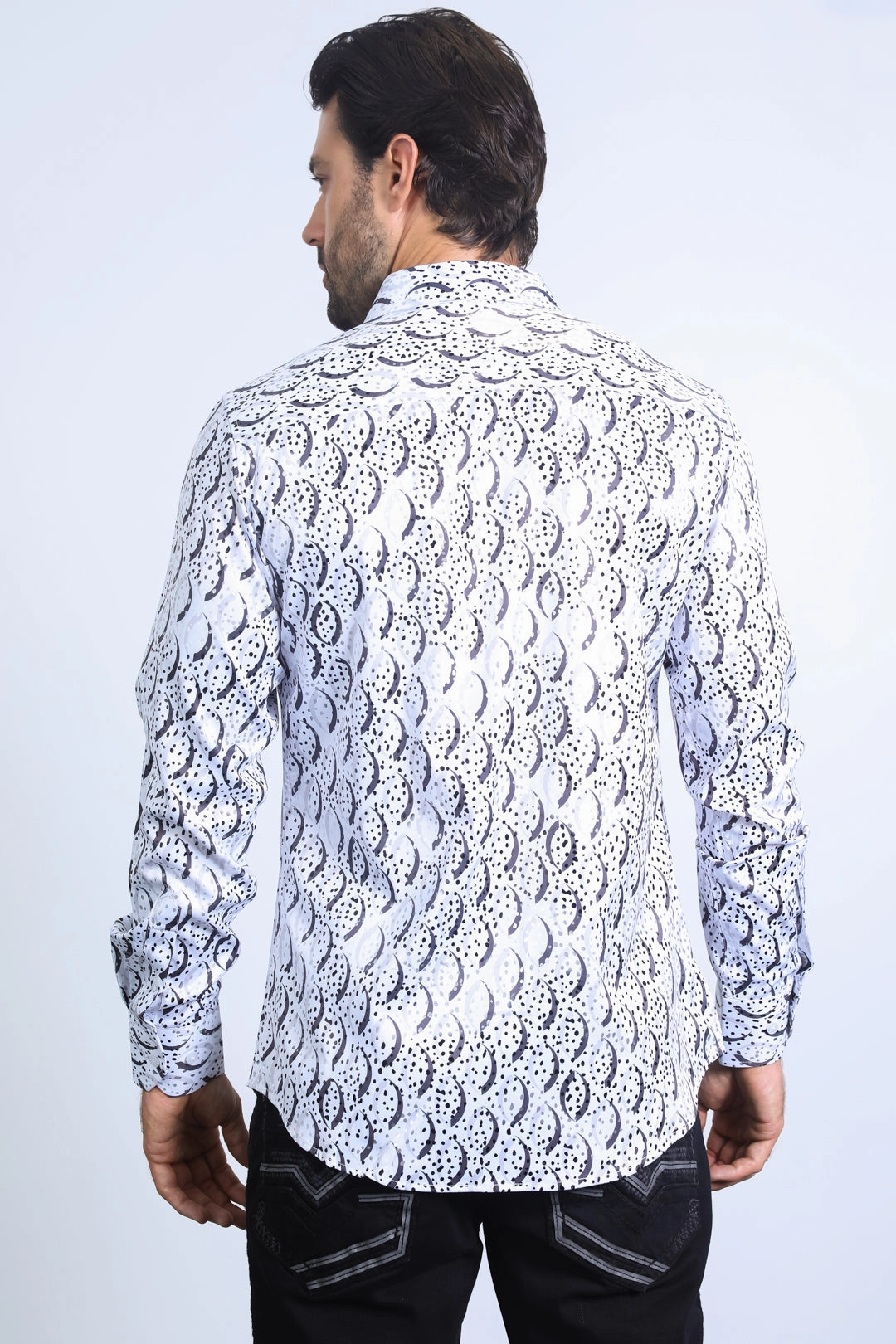 Everyday Wear Sleek Silhouette Mens Modern Fit Stretch Foil Fashion White Shirt