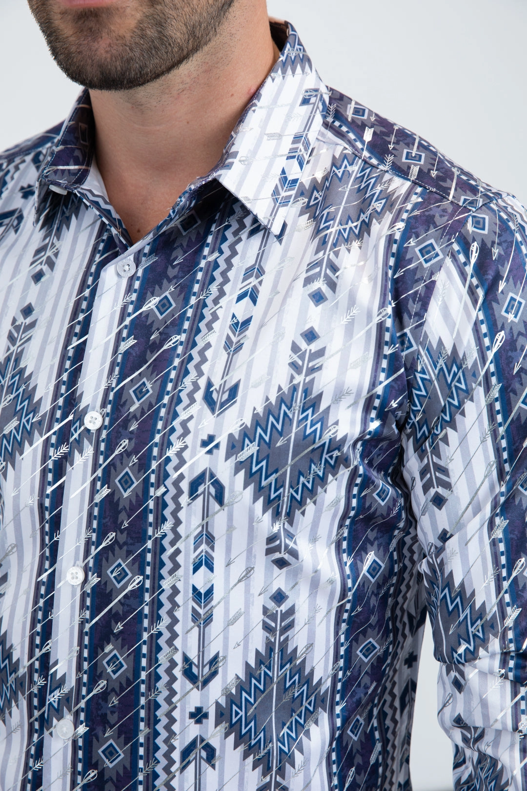 Layering Piece Seasonal Trend Mens Modern Fit Stretch Foil Fashion White Shirt