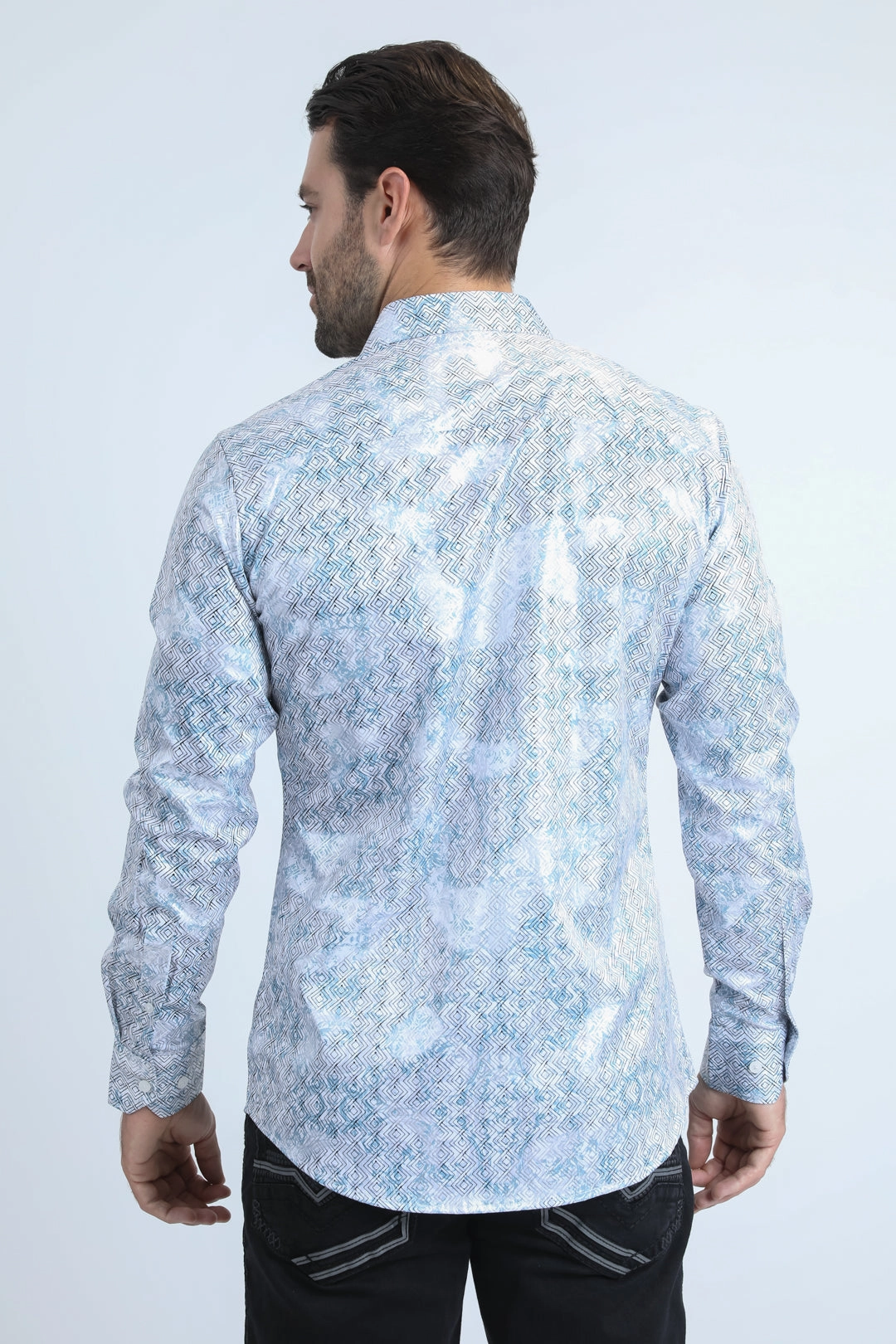 Mens Modern Fit Stretch Foil Fashion White Shirt Business casual