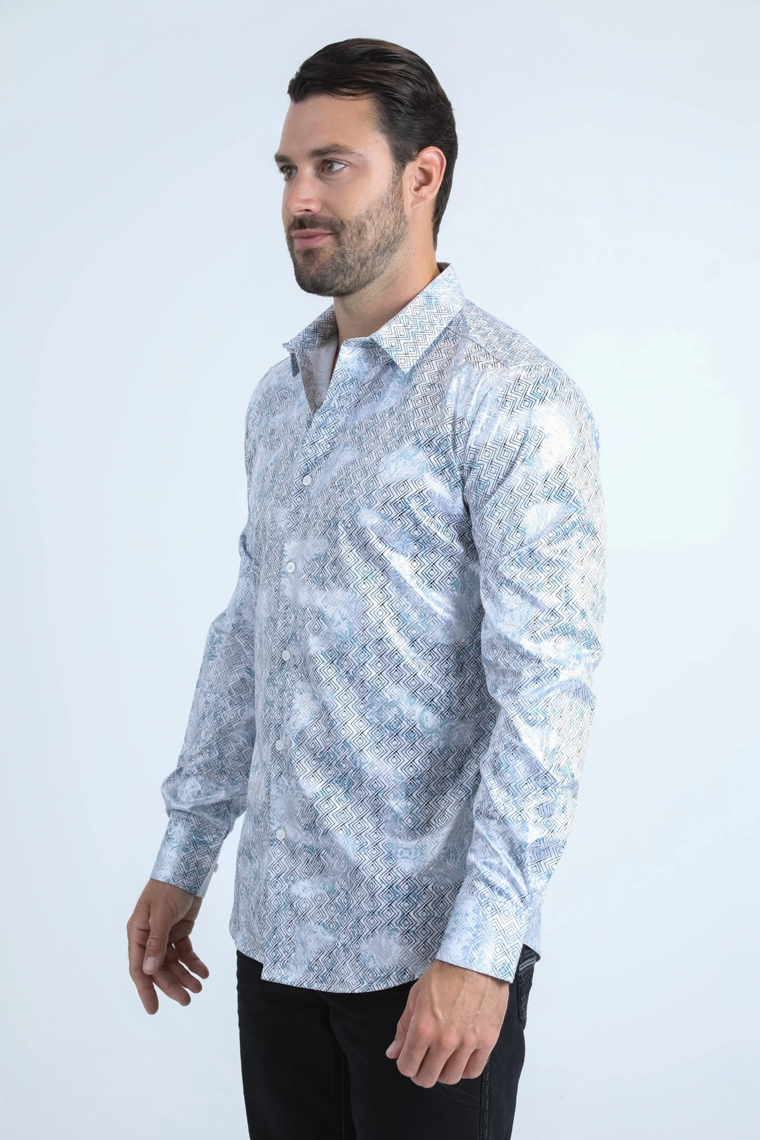 Layering Piece Wrinkle-Free Mens Modern Fit Stretch Foil Fashion White Shirt