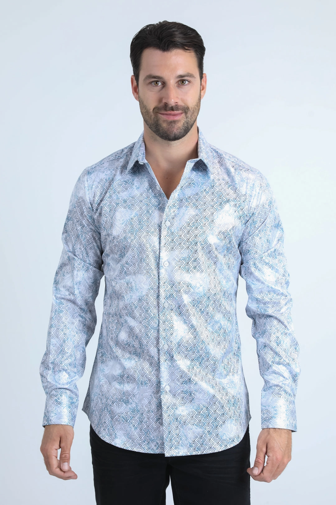 Earthy Palette Mens Modern Fit Stretch Foil Fashion White Shirt