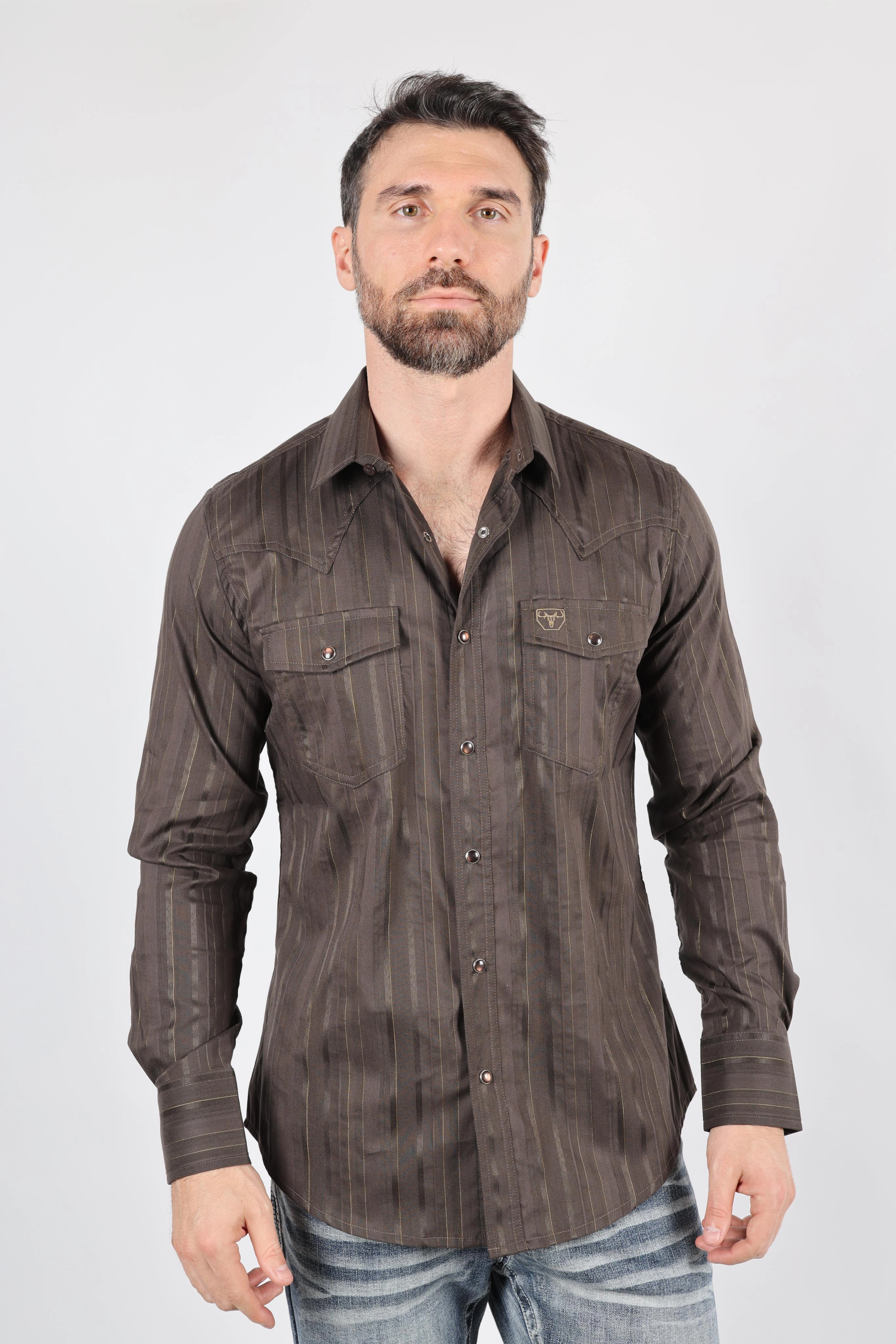 First Date Mens Modern Fit Stretch Lurex Western Long Sleeve Shirt