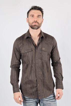 First Date Mens Modern Fit Stretch Lurex Western Long Sleeve Shirt