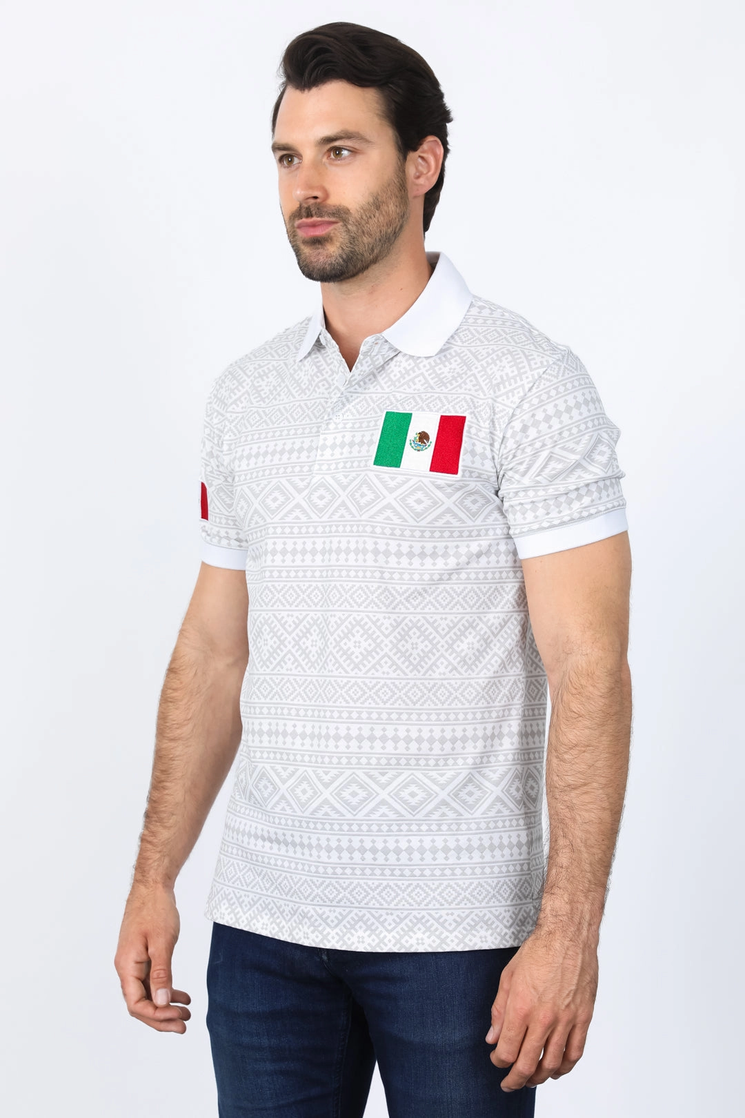 Stretchable Fit Premium Wear Mens Modern Fit Stretch MEXICO Cotton Polo with Aztec Print