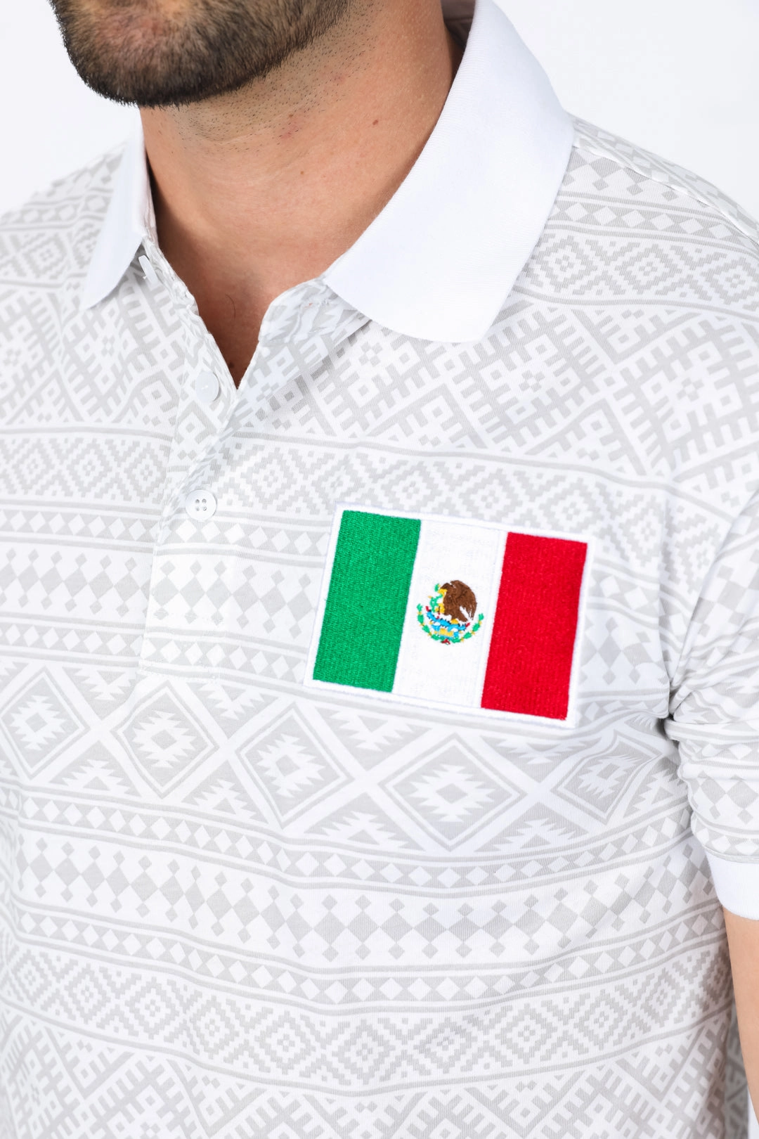 Simple Wear EasyCare Woven Fabric Mens Modern Fit Stretch MEXICO Cotton Polo with Aztec Print