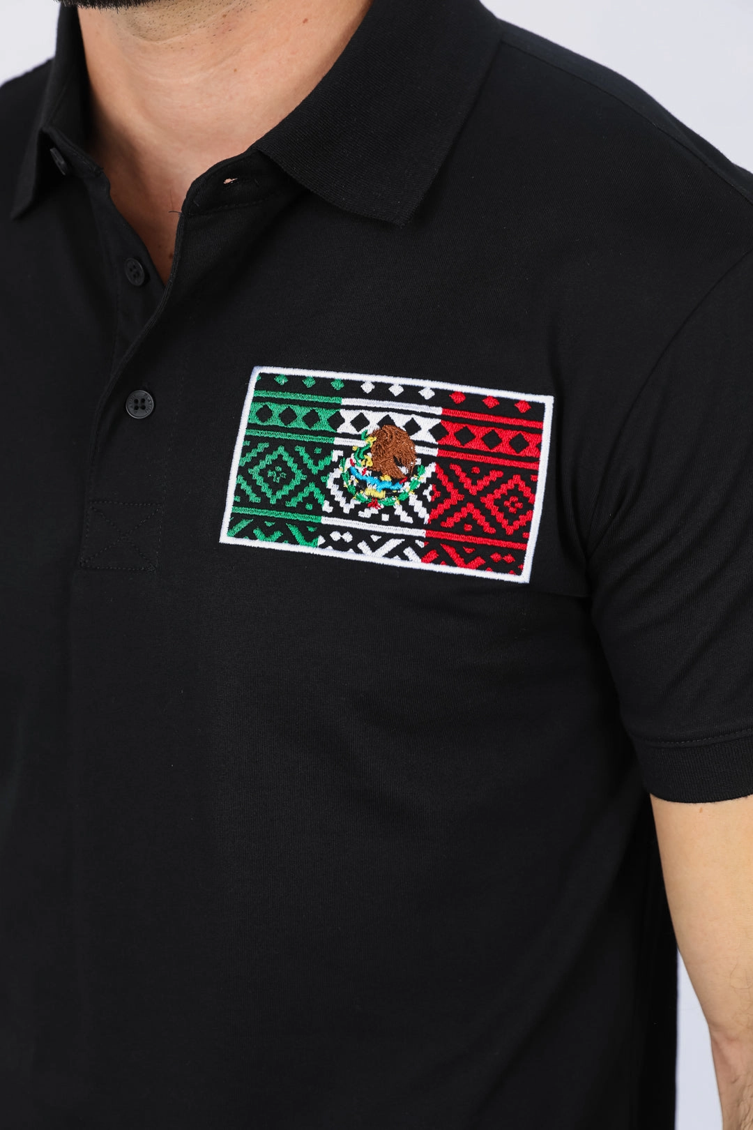 Brushed Interior Comfy Appearance Mens Modern Fit Stretch MEXICO Embroidery Polo