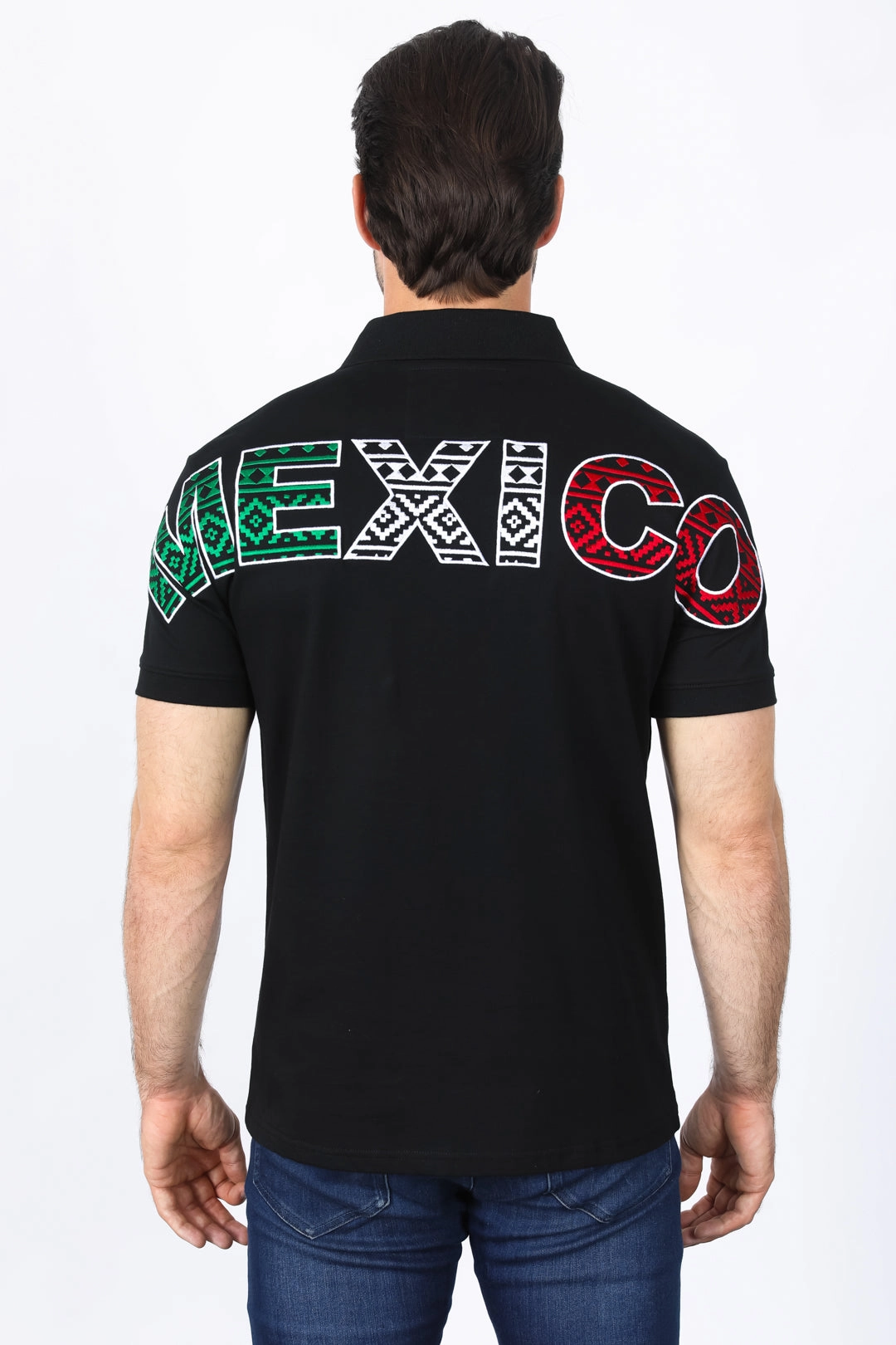 Mens Modern Fit Stretch MEXICO Embroidery Polo Cool Wear Sleek Comfort