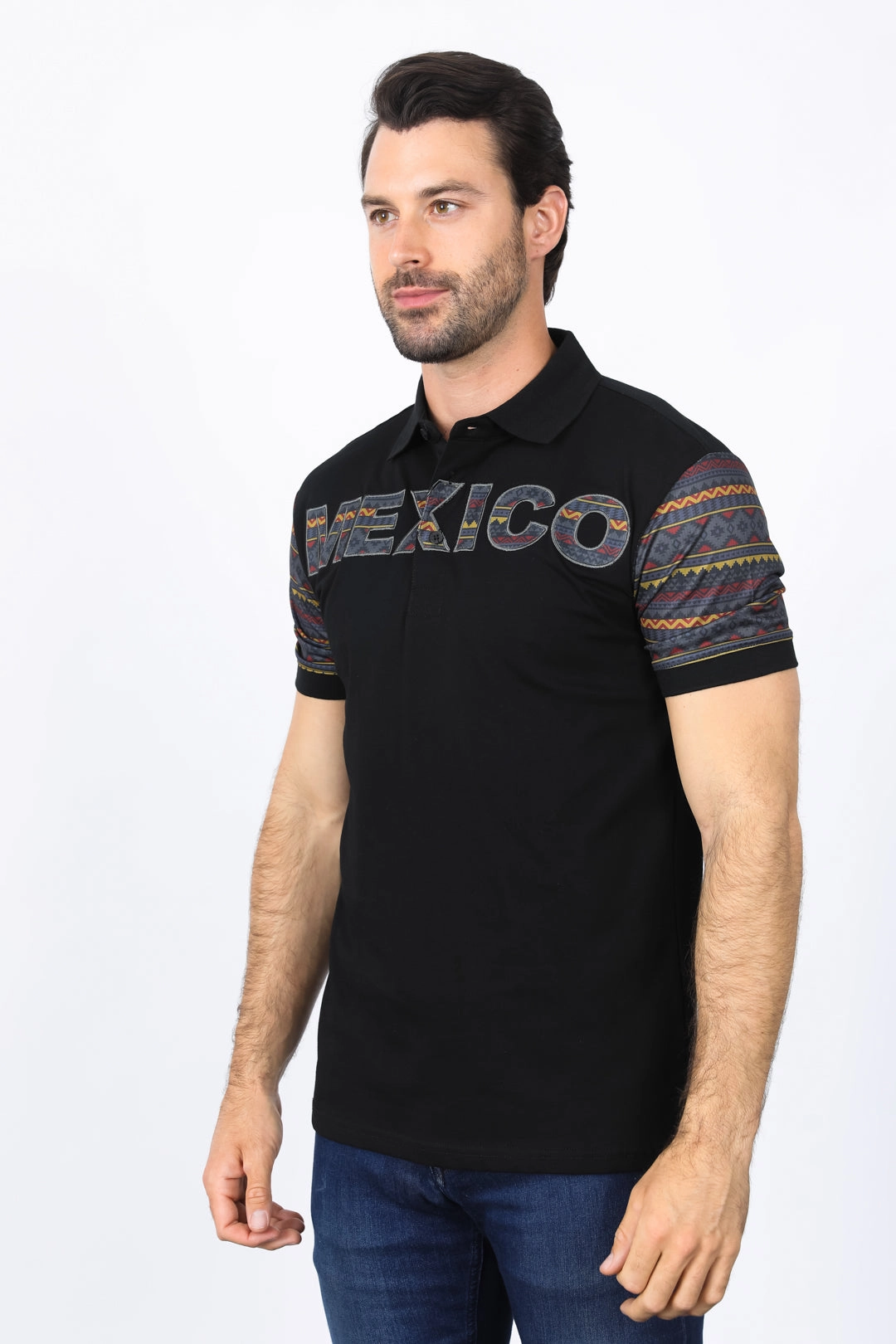 Essential Style Mens Modern Fit Stretch MEXICO Embroidery Polo