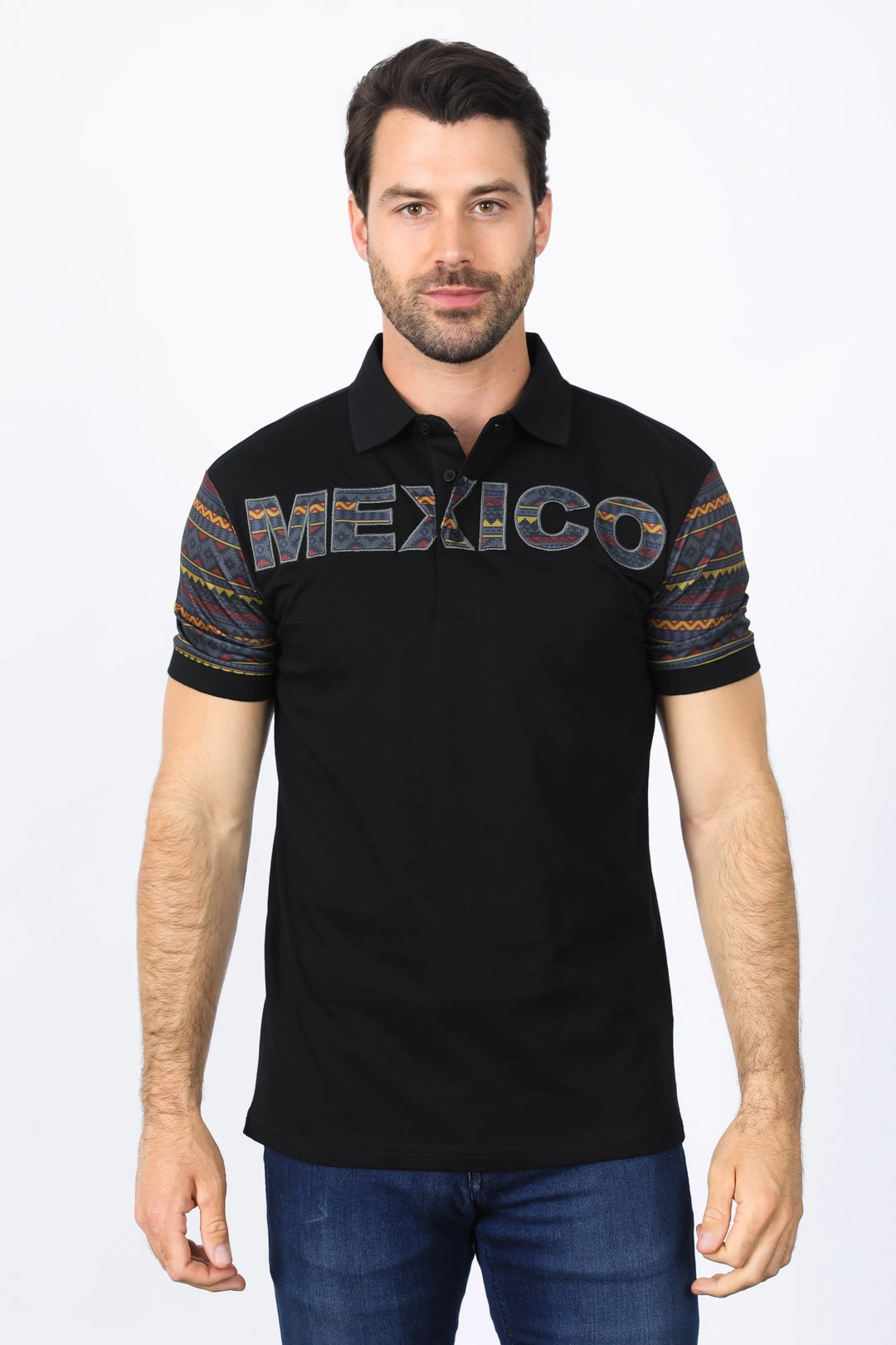 Mens Modern Fit Stretch MEXICO Embroidery Polo Urban Wear
