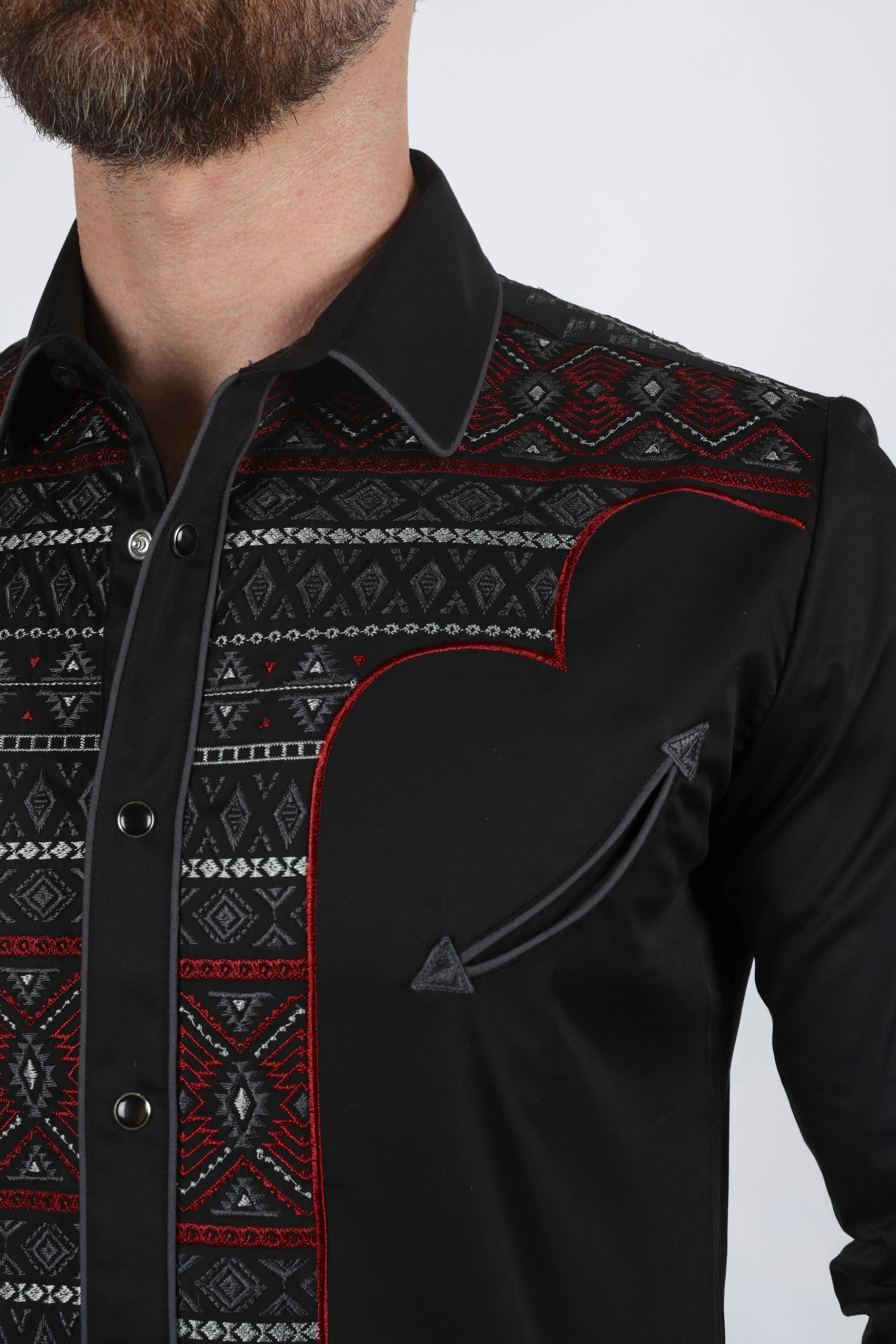 Mens Modern Fit Stretch Multi-Color Aztec Embroidery Shirt Workwear Casual Winter Fashion