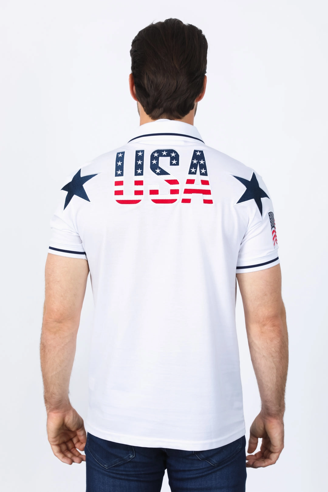 Stylish Look Summer Fashion Mens Modern Fit Stretch USA Embroidery Polo