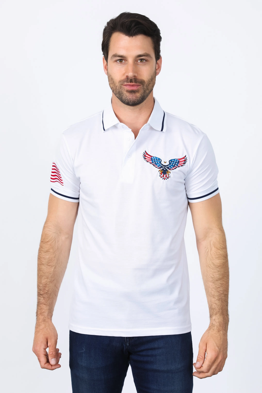 High-end Comfort Mens Modern Fit Stretch USA Embroidery Polo