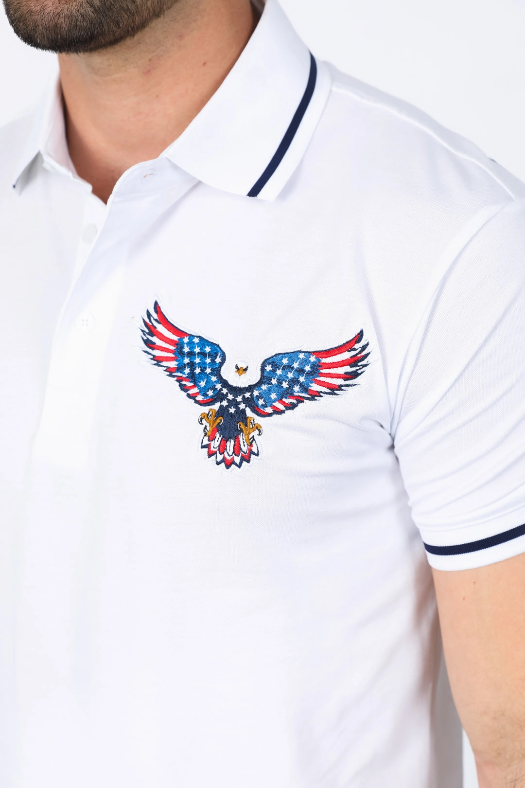 Mens Modern Fit Stretch USA Embroidery Polo Active Look Bound Seam Finish