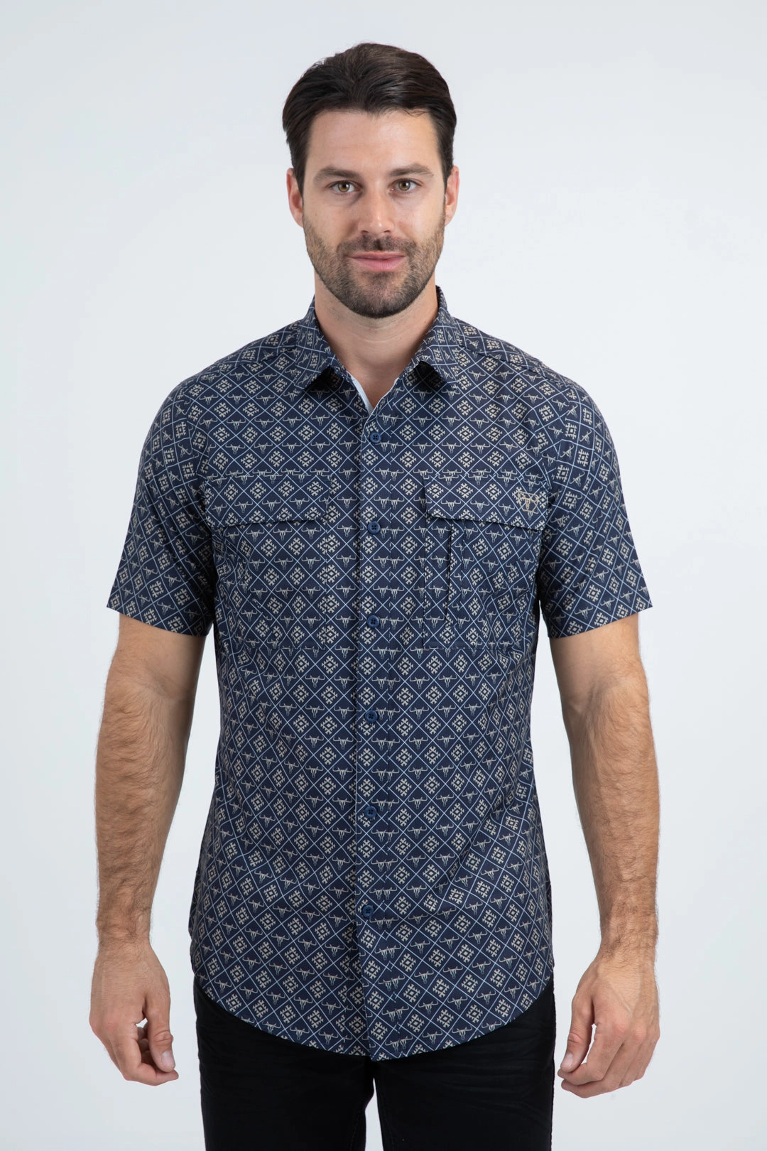 Mens Performance Classic Fit Short Sleeve Blue Shirt Youthful Style Classic Fit