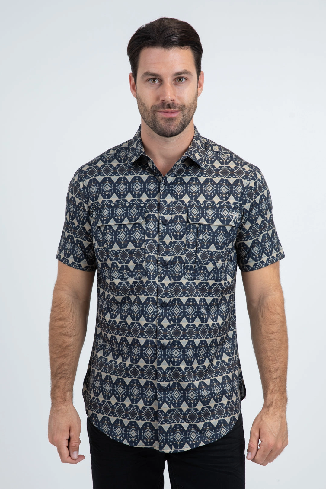 Mens Performance Classic Fit Short Sleeve Blue Shirt Autumn Look