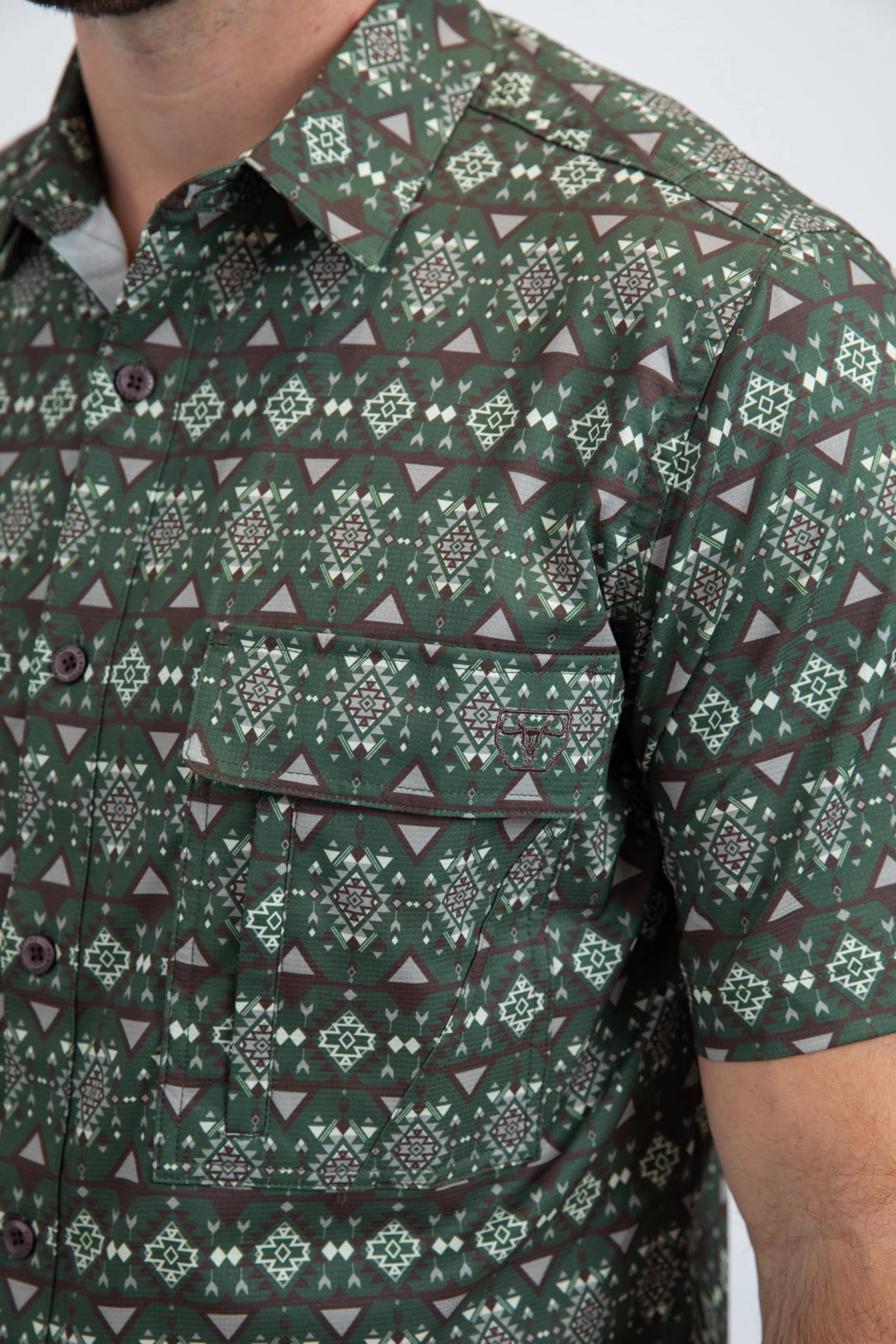 Mens Performance Classic Fit Short Sleeve Green Shirt Boho chic