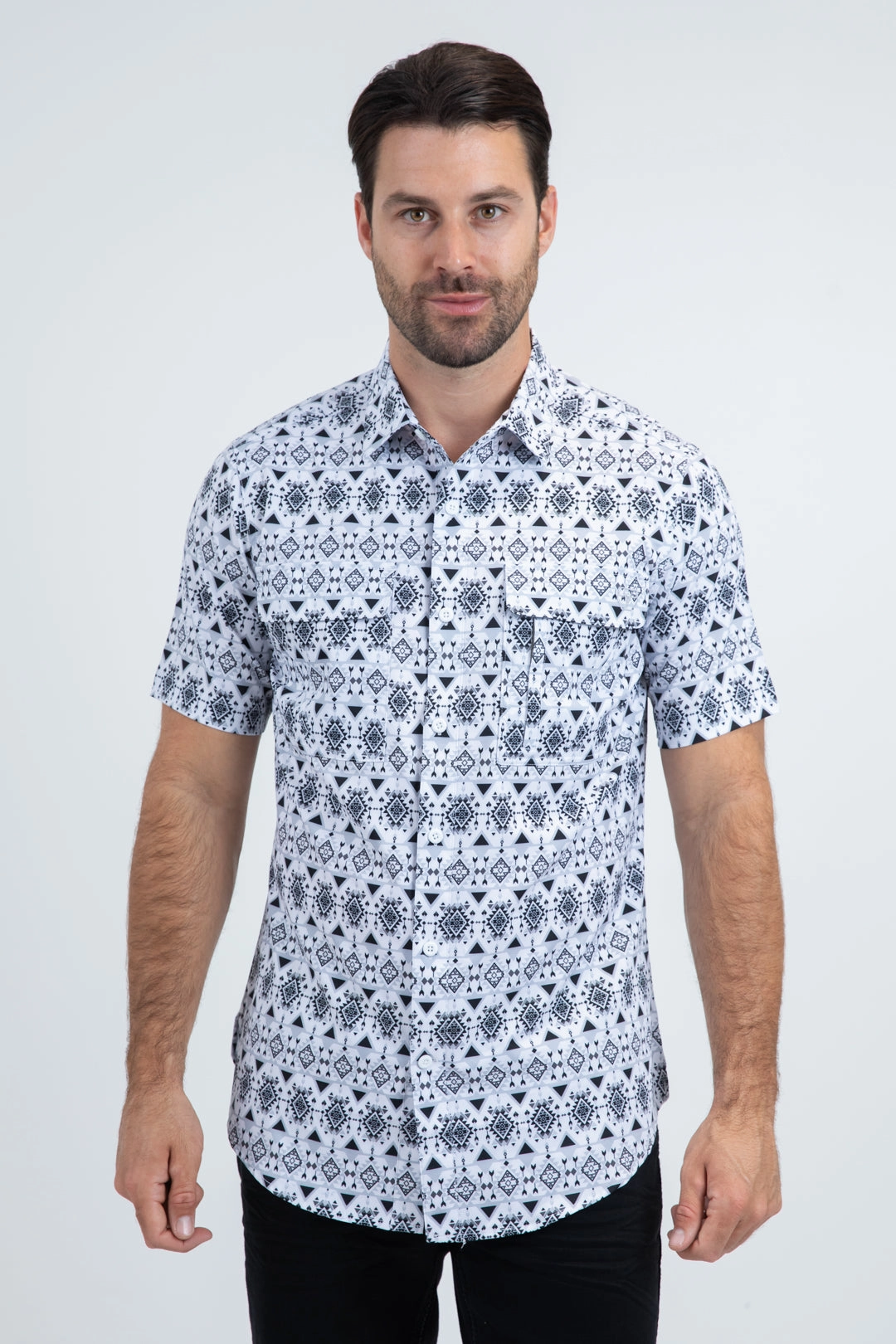 Sustainable production Boho chic Mens Performance Classic Fit Short Sleeve White Shirt