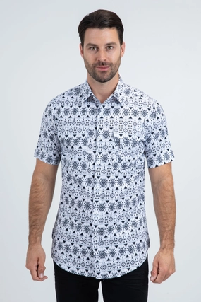 Sustainable production Boho chic Mens Performance Classic Fit Short Sleeve White Shirt