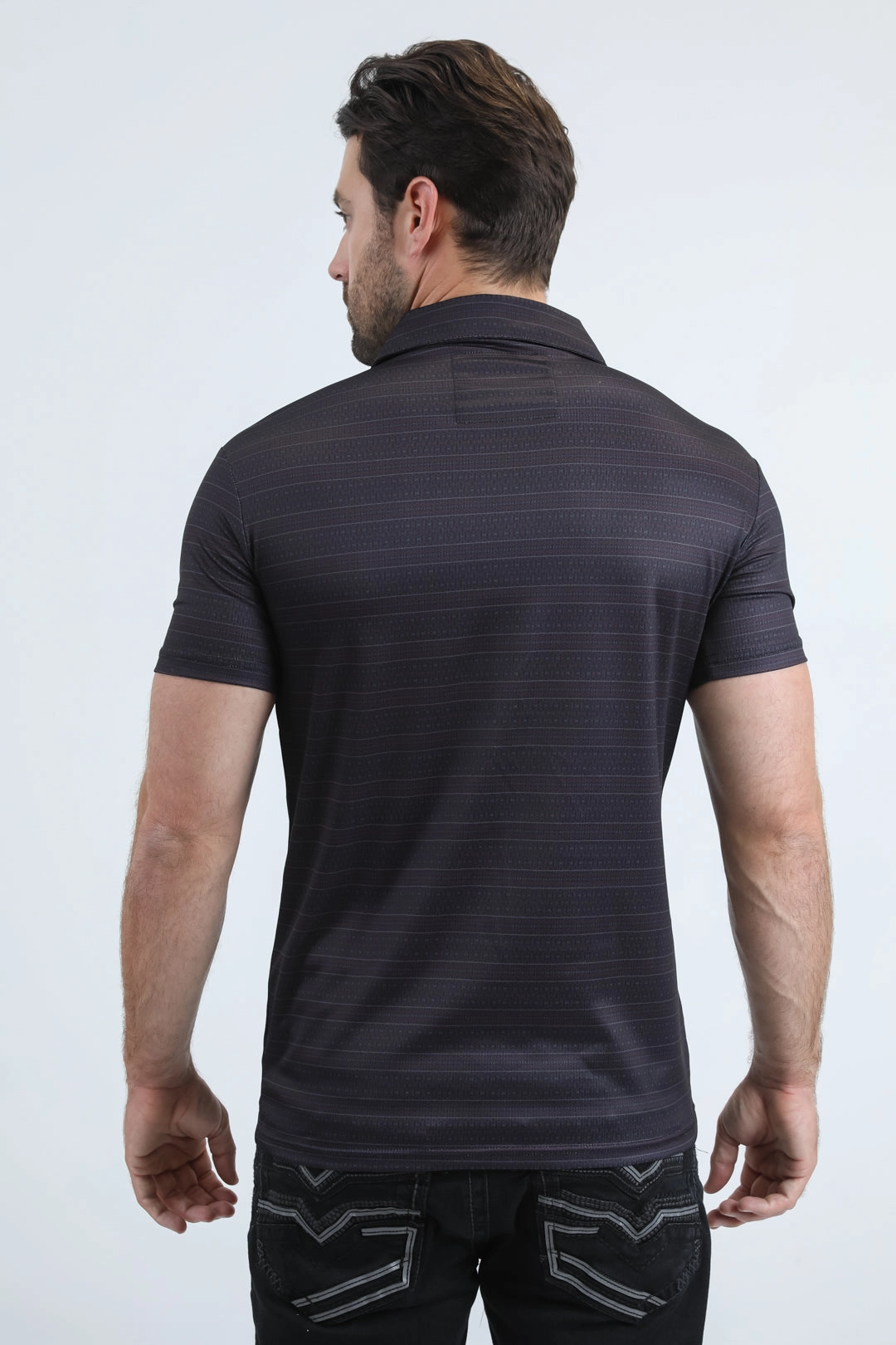 Fashion Must-Have Mens Performance Fabric Modern Fit Stretch Aztec Print Black Polo