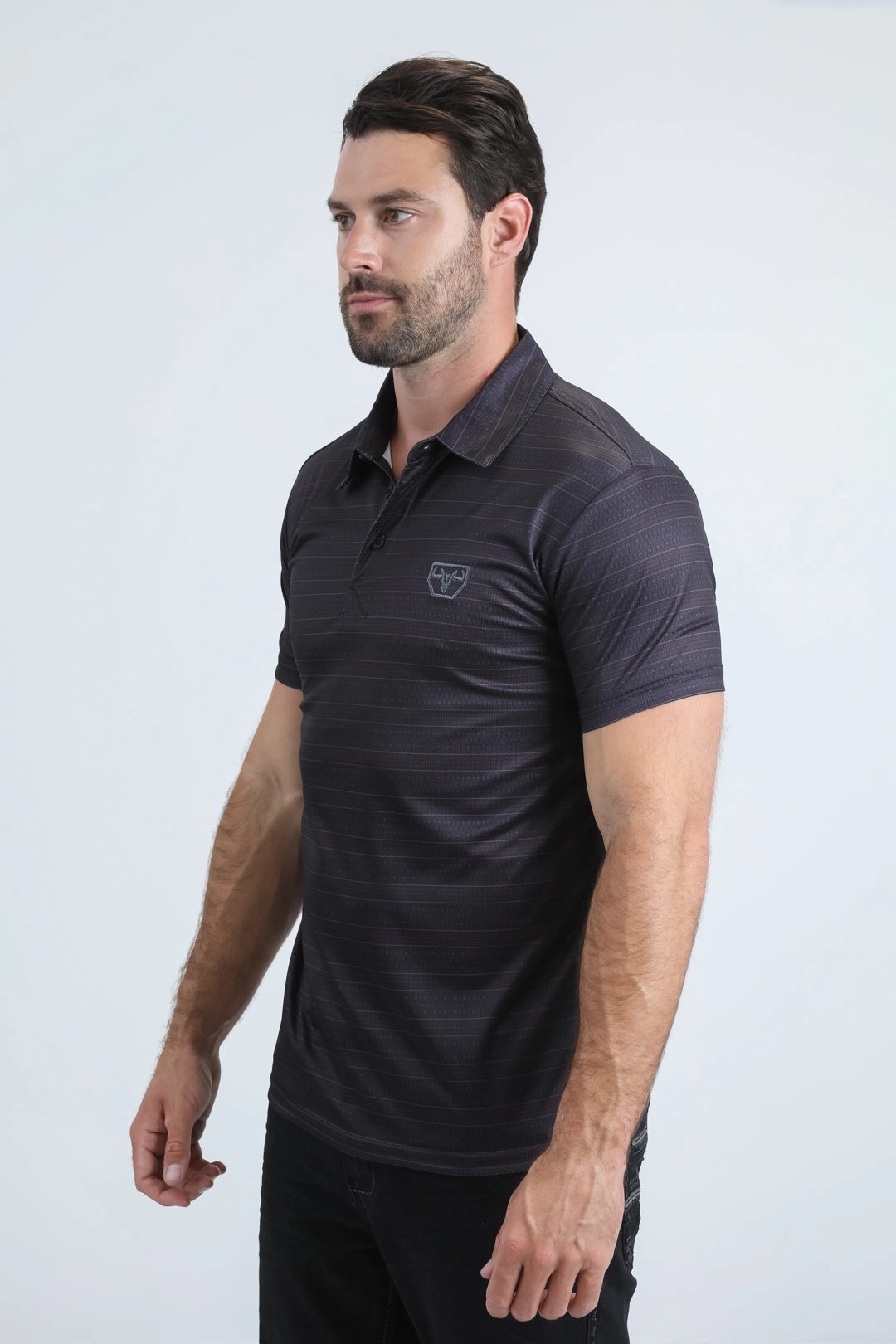 Mens Performance Fabric Modern Fit Stretch Aztec Print Black Polo Modern Casual Light Wearable