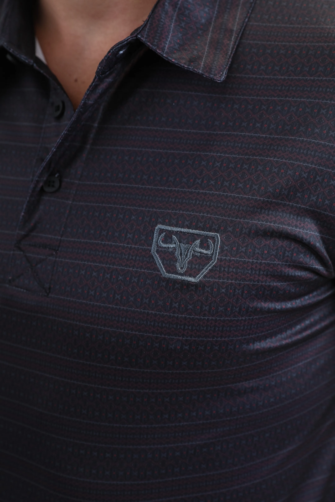 Mens Performance Fabric Modern Fit Stretch Aztec Print Black Polo Weekend Brunch