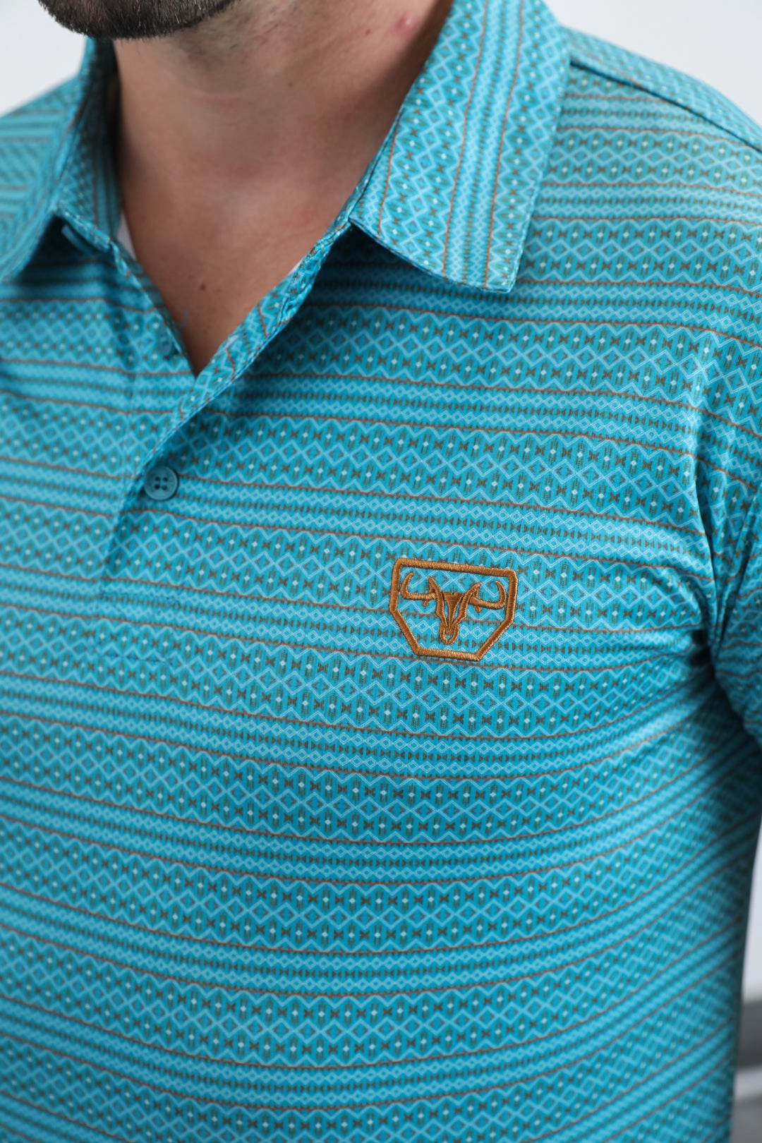 Office To Dinner Easy Comfort Mens Performance Fabric Modern Fit Stretch Aztec Print Blue Polo