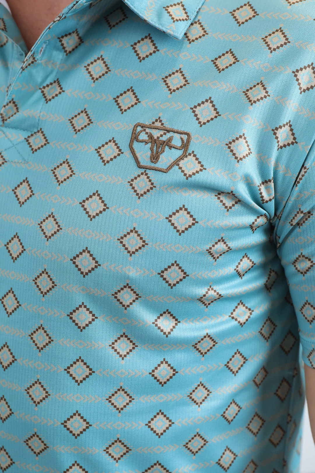 AntiPilling Technology Mens Performance Fabric Modern Fit Stretch Aztec Print Blue Polo