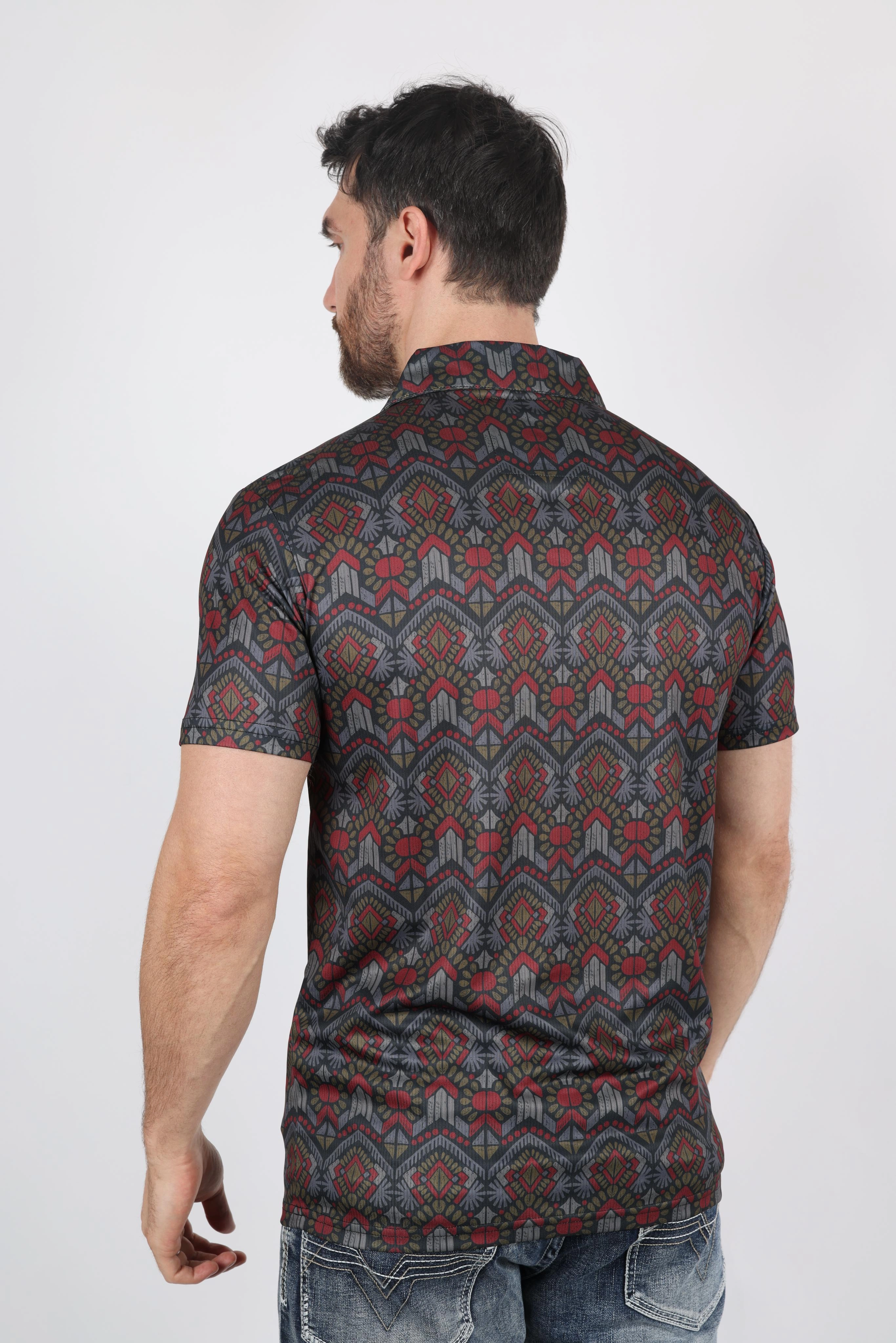 Office To Dinner Mens Performance Fabric Modern Fit Stretch Aztec Print Polo