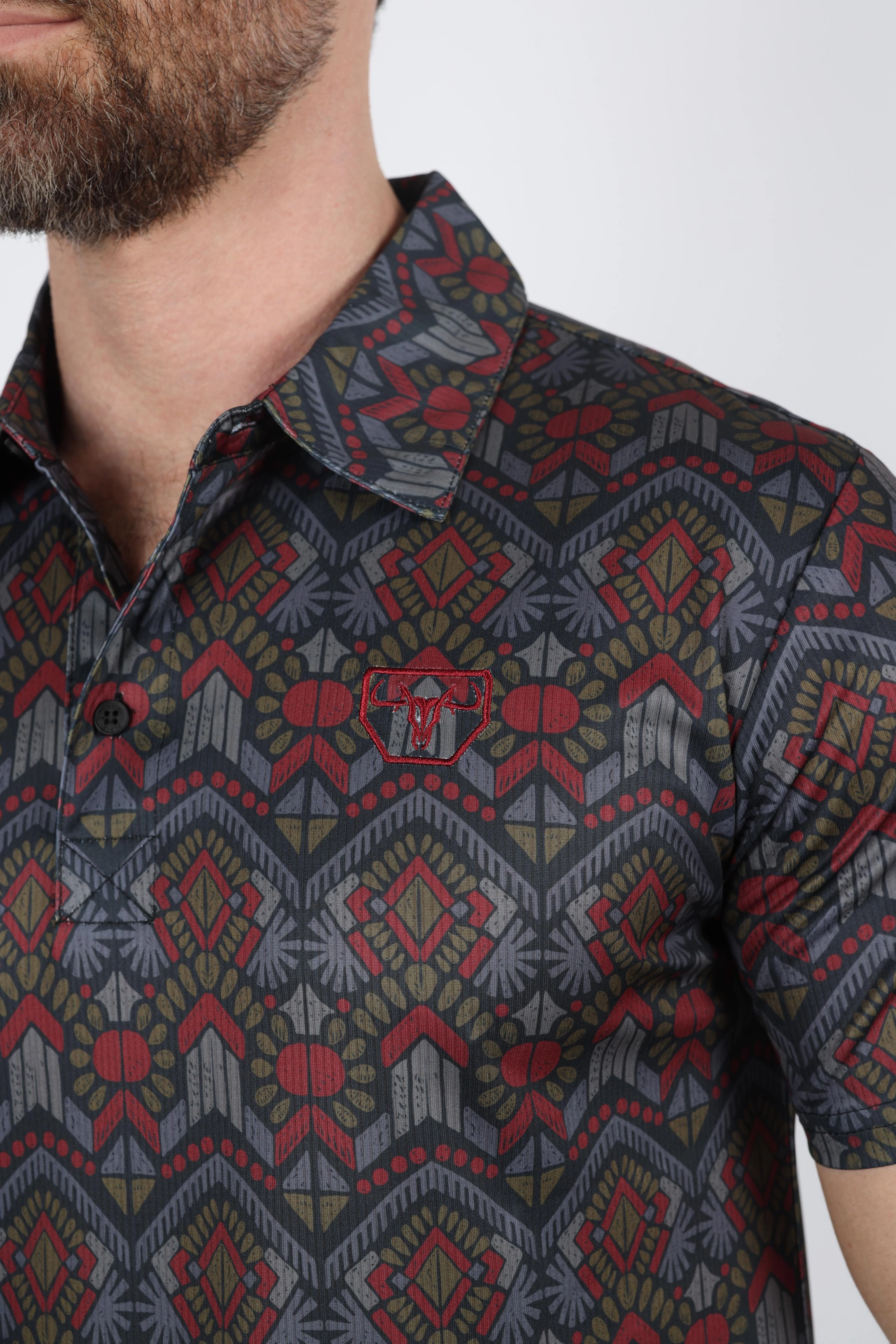 Mens Performance Fabric Modern Fit Stretch Aztec Print Polo Everyday Comfort