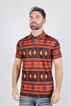Flexible Wear Mens Performance Fabric Modern Fit Stretch Aztec Print Polo