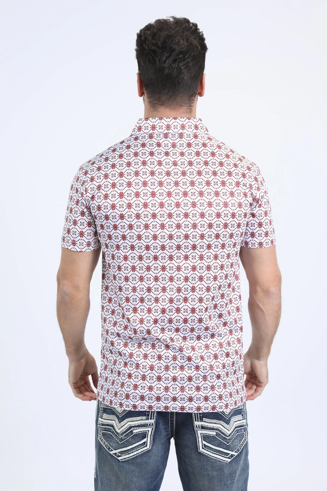 Active Essentials Mens Performance Fabric Modern Fit Stretch Aztec Print White Polo