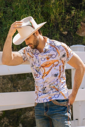 Comfy Fit Mens Performance Fabric Modern Fit Stretch Rodeo Print Polos